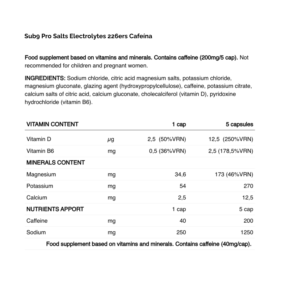 Sub9 Pro Salts Electrolytes 226ers Cafeína - Süpp